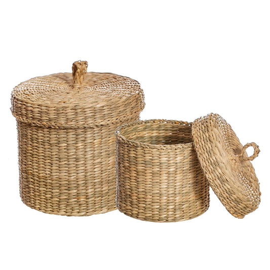 Seagrass Baskets with Lids - Set of Two