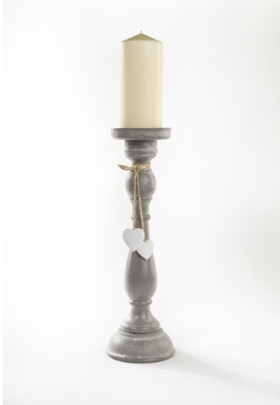 Grey Distressed Wooden Candlestick