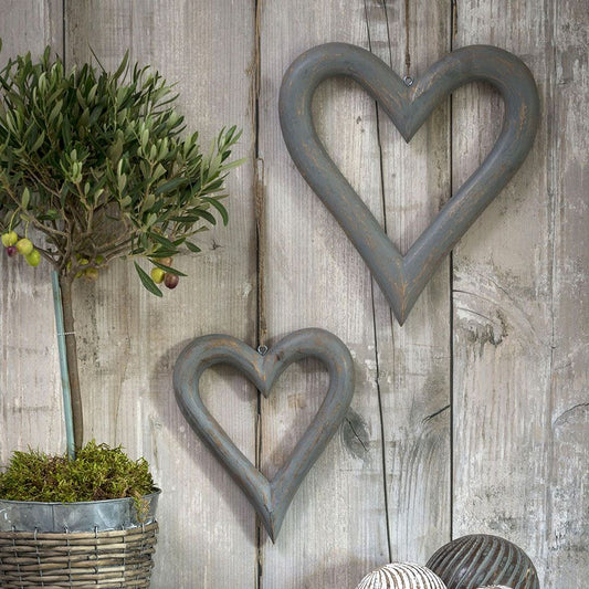 Grey Wooden Hanging Heart - Set of 2