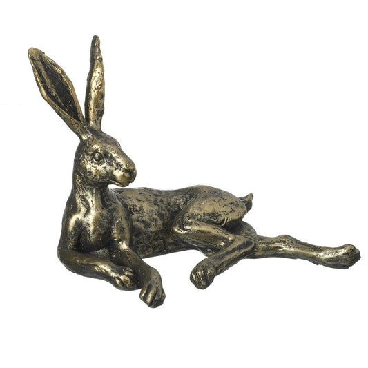 Large Bronze Effect Lounging Hare Ornament