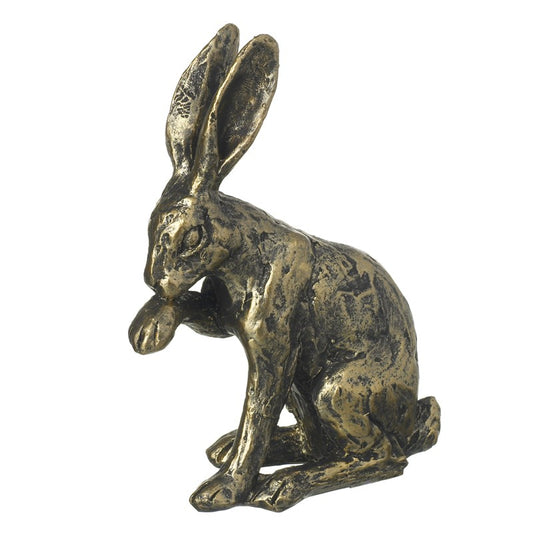 Small Bronze Effect Sitting Hare Ornament