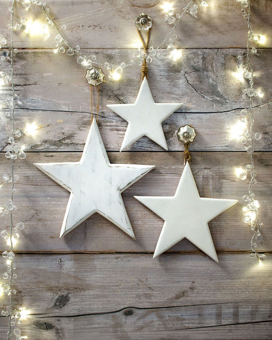 White Wooden Hanging Stars - Set of 3