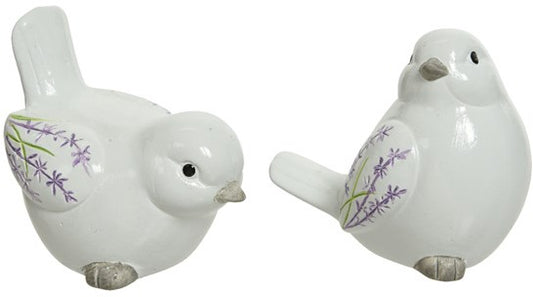 White Ceramic Lavender Bird Ornament